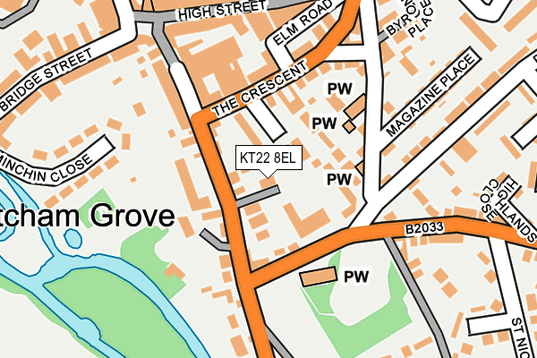 KT22 8EL map - OS OpenMap – Local (Ordnance Survey)