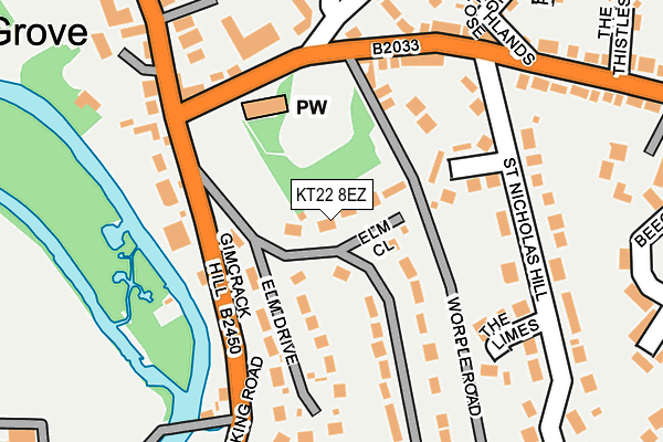 KT22 8EZ map - OS OpenMap – Local (Ordnance Survey)