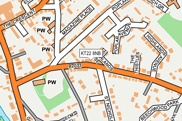 KT22 8NB map - OS OpenMap – Local (Ordnance Survey)