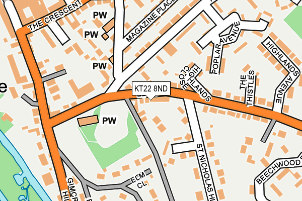 KT22 8ND map - OS OpenMap – Local (Ordnance Survey)