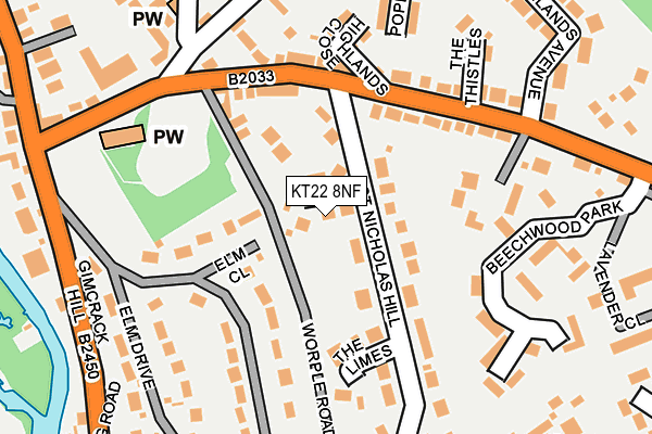 KT22 8NF map - OS OpenMap – Local (Ordnance Survey)