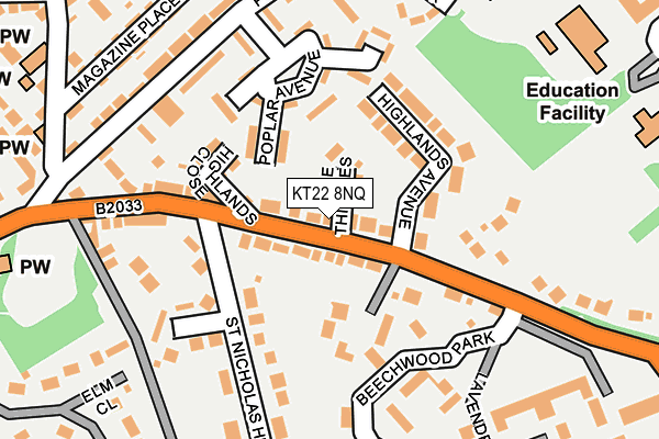 KT22 8NQ map - OS OpenMap – Local (Ordnance Survey)