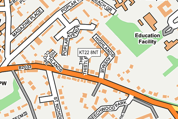 KT22 8NT map - OS OpenMap – Local (Ordnance Survey)