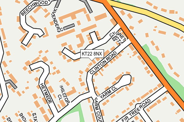 KT22 8NX map - OS OpenMap – Local (Ordnance Survey)