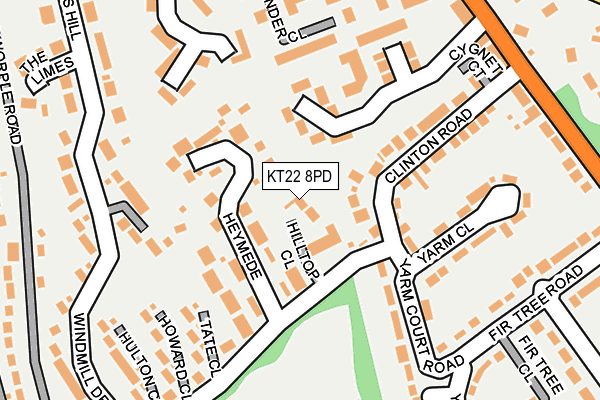 KT22 8PD map - OS OpenMap – Local (Ordnance Survey)