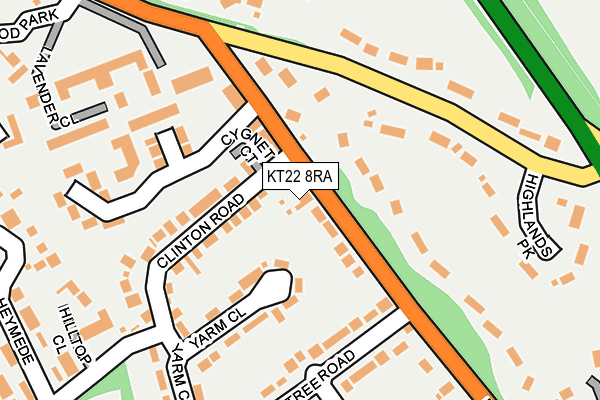 KT22 8RA map - OS OpenMap – Local (Ordnance Survey)