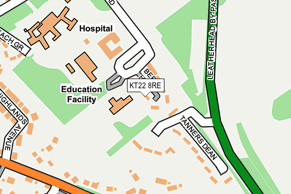 KT22 8RE map - OS OpenMap – Local (Ordnance Survey)