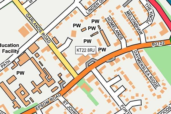 KT22 8RJ map - OS OpenMap – Local (Ordnance Survey)