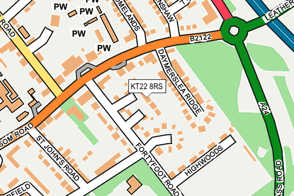 KT22 8RS map - OS OpenMap – Local (Ordnance Survey)
