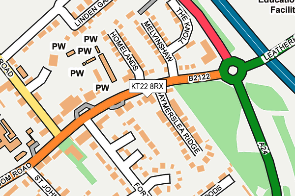 KT22 8RX map - OS OpenMap – Local (Ordnance Survey)