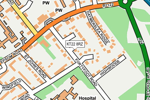 KT22 8RZ map - OS OpenMap – Local (Ordnance Survey)