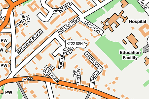 KT22 8SH map - OS OpenMap – Local (Ordnance Survey)