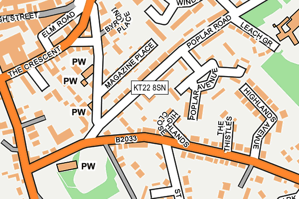 KT22 8SN map - OS OpenMap – Local (Ordnance Survey)