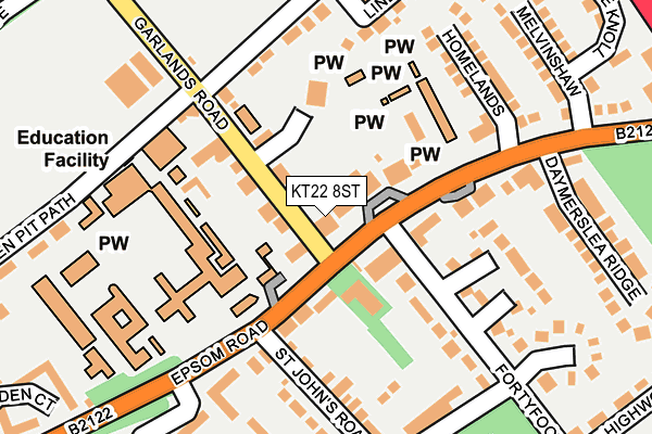 KT22 8ST map - OS OpenMap – Local (Ordnance Survey)