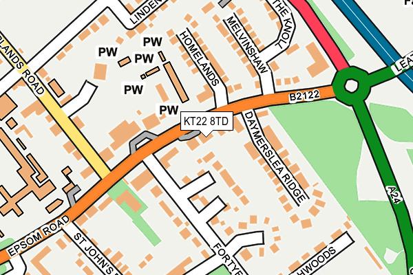 KT22 8TD map - OS OpenMap – Local (Ordnance Survey)