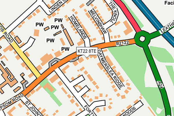 KT22 8TE map - OS OpenMap – Local (Ordnance Survey)