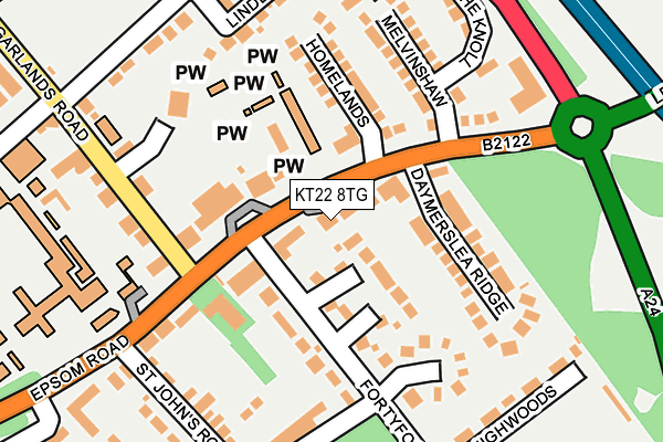 KT22 8TG map - OS OpenMap – Local (Ordnance Survey)