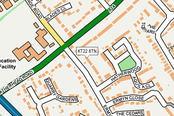 KT22 8TN map - OS OpenMap – Local (Ordnance Survey)
