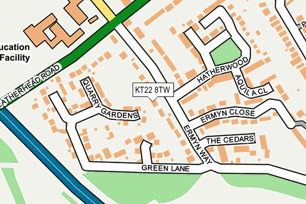 KT22 8TW map - OS OpenMap – Local (Ordnance Survey)