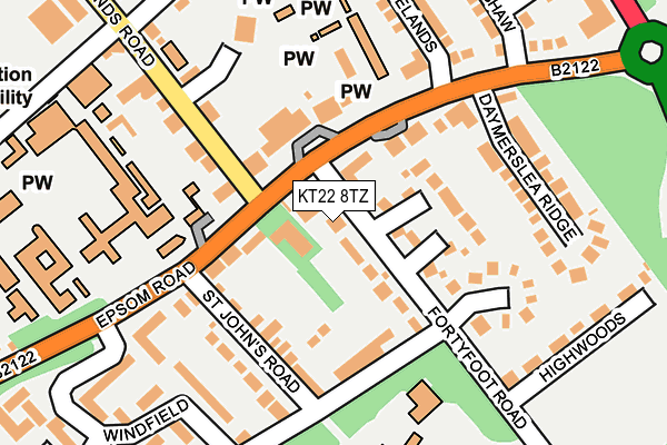 KT22 8TZ map - OS OpenMap – Local (Ordnance Survey)