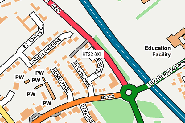 KT22 8XH map - OS OpenMap – Local (Ordnance Survey)