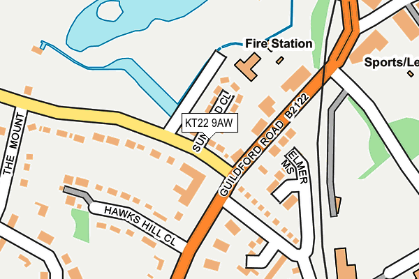 KT22 9AW map - OS OpenMap – Local (Ordnance Survey)