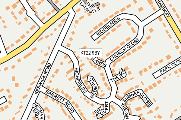 KT22 9BY map - OS OpenMap – Local (Ordnance Survey)