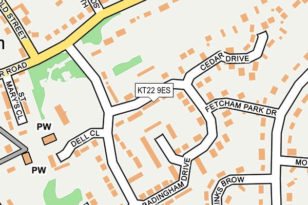 KT22 9ES map - OS OpenMap – Local (Ordnance Survey)