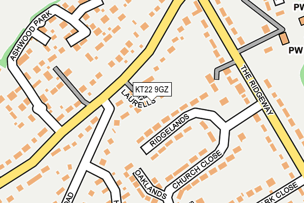 KT22 9GZ map - OS OpenMap – Local (Ordnance Survey)