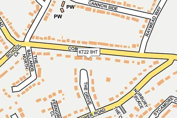 KT22 9HT map - OS OpenMap – Local (Ordnance Survey)