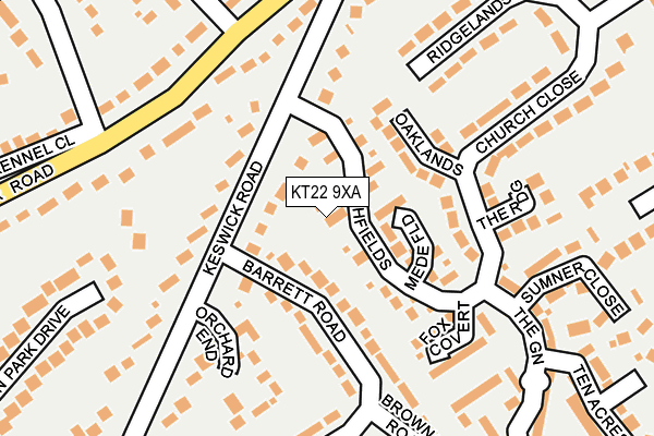 KT22 9XA map - OS OpenMap – Local (Ordnance Survey)