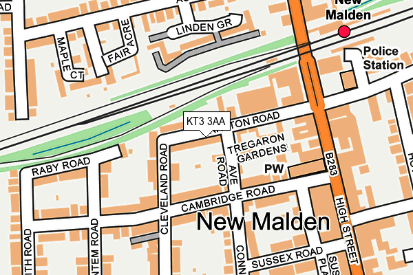 KT3 3AA map - OS OpenMap – Local (Ordnance Survey)
