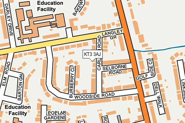 KT3 3AJ map - OS OpenMap – Local (Ordnance Survey)