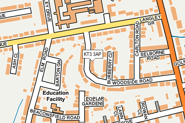 KT3 3AP map - OS OpenMap – Local (Ordnance Survey)