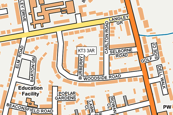 KT3 3AR map - OS OpenMap – Local (Ordnance Survey)