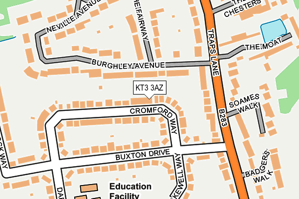 KT3 3AZ map - OS OpenMap – Local (Ordnance Survey)