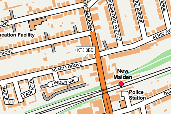 KT3 3BD map - OS OpenMap – Local (Ordnance Survey)