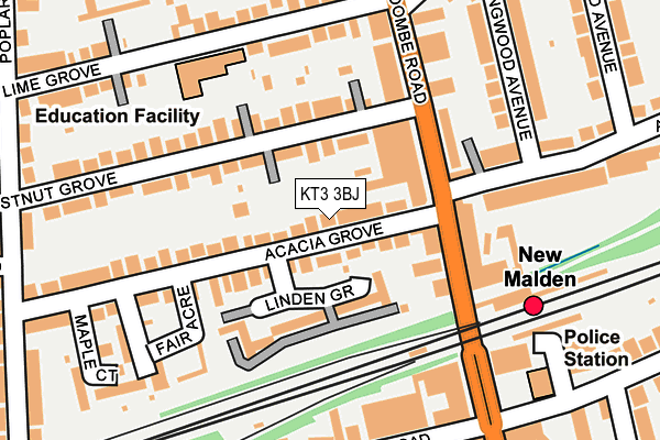 KT3 3BJ map - OS OpenMap – Local (Ordnance Survey)