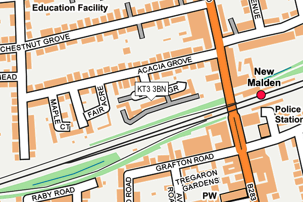 KT3 3BN map - OS OpenMap – Local (Ordnance Survey)