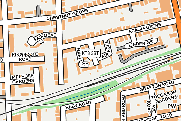 KT3 3BT map - OS OpenMap – Local (Ordnance Survey)