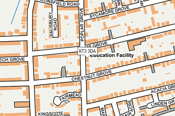 KT3 3DA map - OS OpenMap – Local (Ordnance Survey)