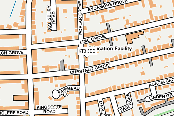 KT3 3DD map - OS OpenMap – Local (Ordnance Survey)