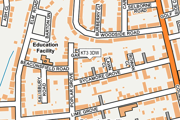 KT3 3DW map - OS OpenMap – Local (Ordnance Survey)