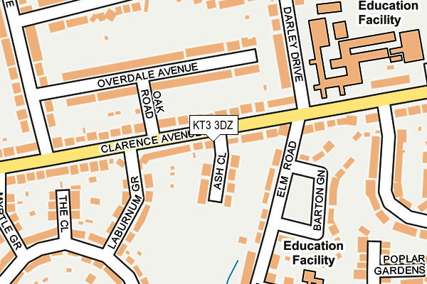 KT3 3DZ map - OS OpenMap – Local (Ordnance Survey)