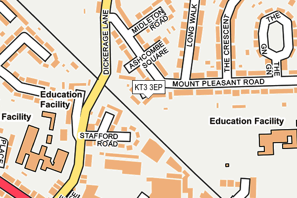 KT3 3EP map - OS OpenMap – Local (Ordnance Survey)