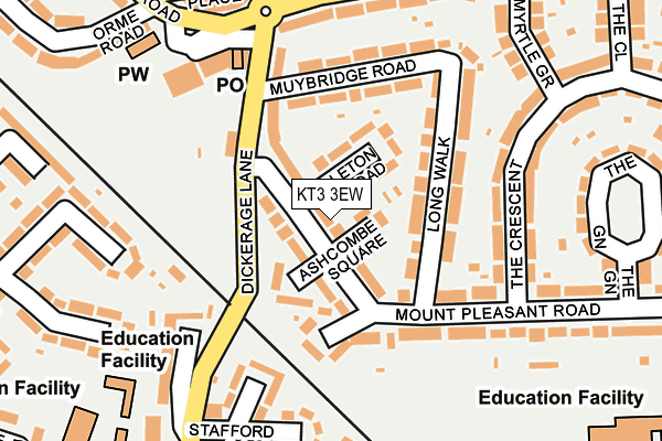 KT3 3EW map - OS OpenMap – Local (Ordnance Survey)