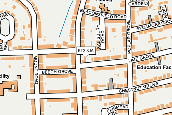 KT3 3JA map - OS OpenMap – Local (Ordnance Survey)