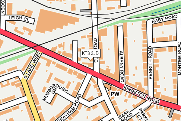 KT3 3JD map - OS OpenMap – Local (Ordnance Survey)