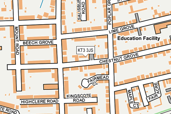 KT3 3JS map - OS OpenMap – Local (Ordnance Survey)