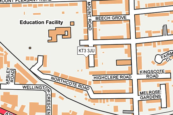 KT3 3JU map - OS OpenMap – Local (Ordnance Survey)